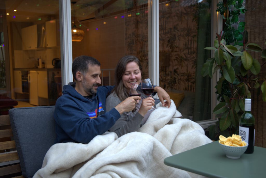 Romantic drinks in a heated sunroom at our B&B in Rotterdam